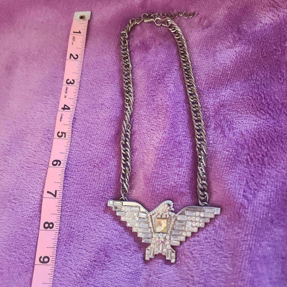Silver Eagle Gem Stone Pendant Necklace